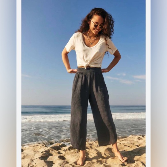 Marine Layer Pants - NWT Marine layer Corrine wide leg cotton gauze pant black size medium